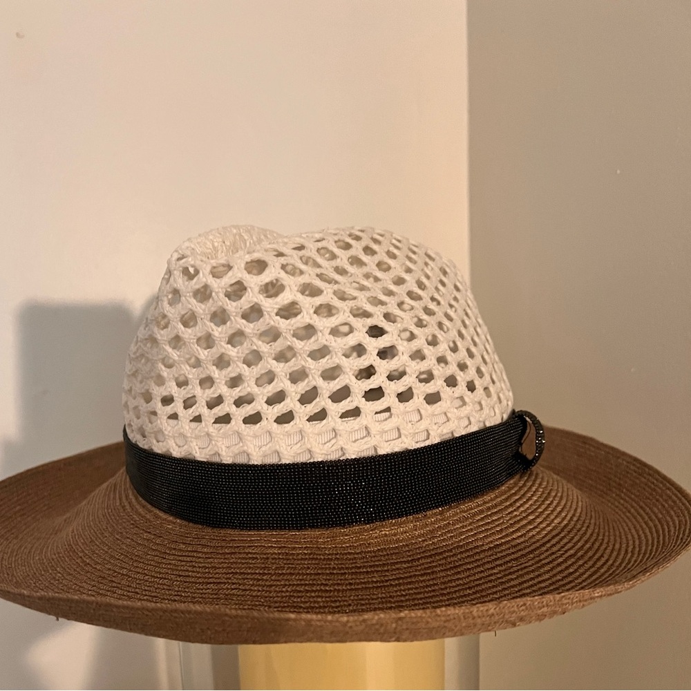 NWT Brunello Cucinelli Italy Size S Bead Monili Silver Hat white beige - Picture 2 of 11